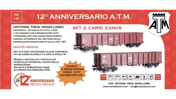 ATM MILANO CF 12.011 COFANETTO CON 2 CARRI FS TIPO EANOS SCALA H0 ESCLUSIVA ATM - immagine 6